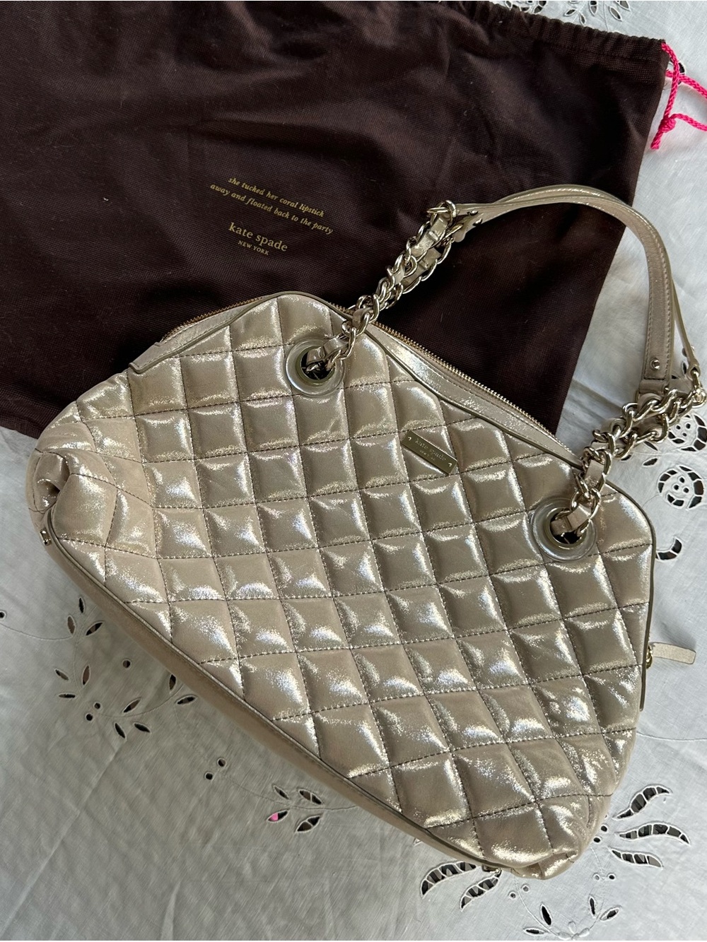 kate spade Gold Coast Georgina Quilted White-Gold Shimmer Large Bag